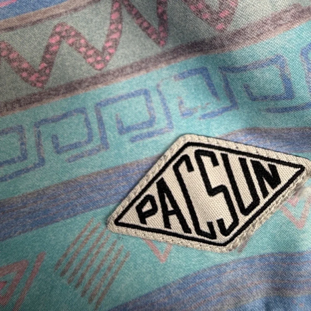 PacSun Mens Swim Trunks Blue Pink Tribal Geometric Palm Tree Board Shorts Size M